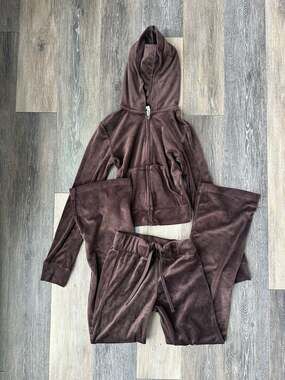 Y2K H&M Divided Chocolate Brown Velour Tracksuit Set XXS